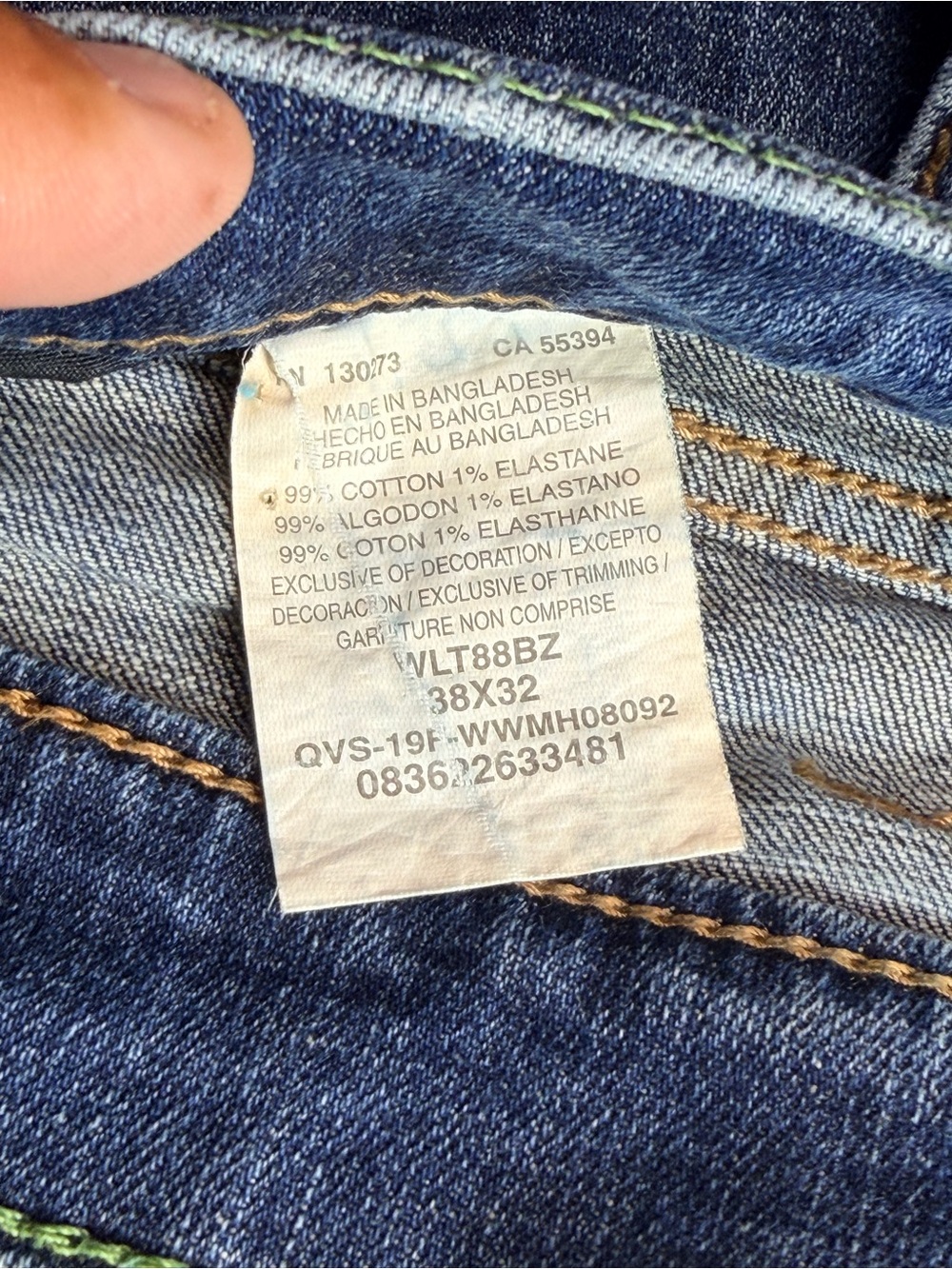 Wrangler 38x32 Slim Straight Men's Jeans - Dark Blue Denim - Picture 4 of 4